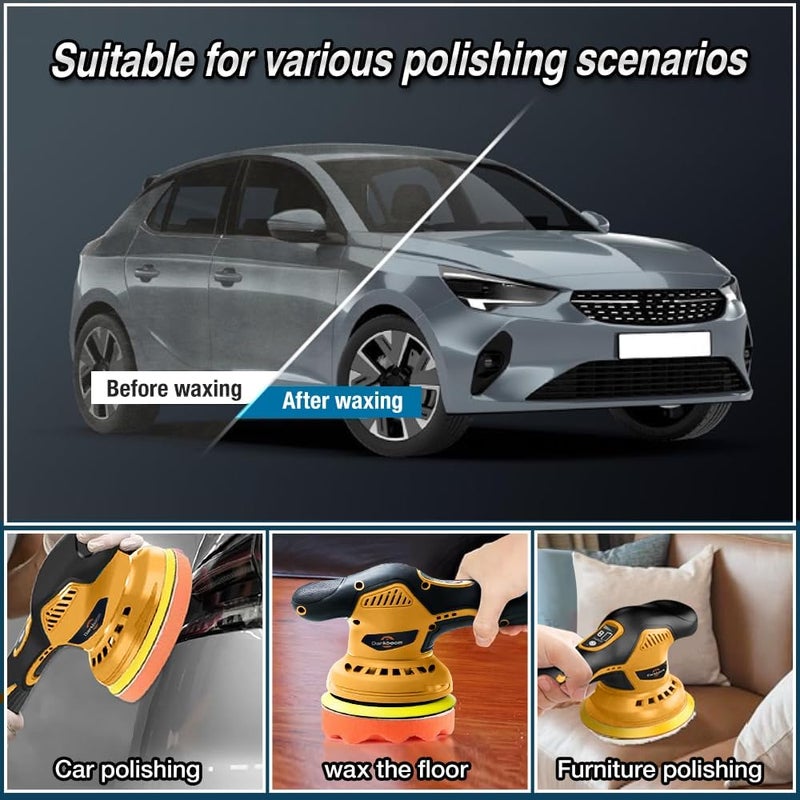 Darkboom Cordless Buffer Polisher 6 inch with 8 discs for polishing, fits Dewalts 20V battery and 6 variable speed from 2200RPM to 5500RPM cordless sander, for Car Detailing/Polishing - Image 5